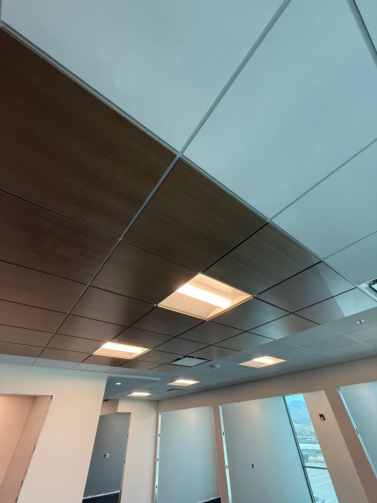 Wood-look ceiling system — Office lobby